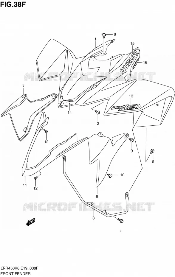 GARDE BOUE AVANT (LT-R450L0) Suzuki QUAD 450 QUADRACER 2010  LT-R450 L0/LT-R450Z L0 (E19)