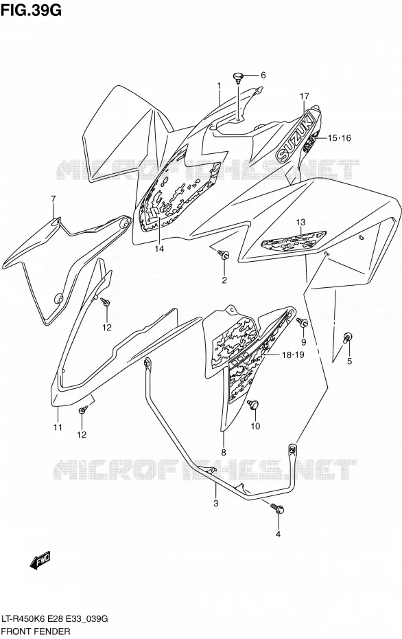 GARDE BOUE AVANT (LT-R450ZL0) Suzuki QUAD 450 QUADRACER 2010  LT-R450 L0/LT-R450Z L0 (E28,E33)