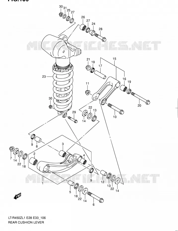 BIELLETTE D'AMORTISSEUR (LT-R450L1 E33) Suzuki QUAD 450 QUADRACER 2011  LT-R450 L1/LT-R450Z L1 (E03,E28,E33)