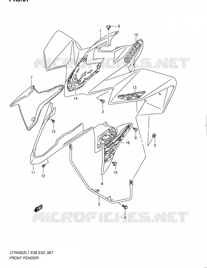 GARDE BOUE AVANT (LT-R450L1 E28) Suzuki QUAD 450 QUADRACER 2011  LT-R450 L1/LT-R450Z L1 (E03,E28,E33)