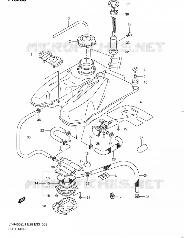 RESERVOIR D'ESSENCE (LT-R450ZL1 E33) Suzuki QUAD 450 QUADRACER 2011  LT-R450 L1/LT-R450Z L1 (E03,E28,E33)