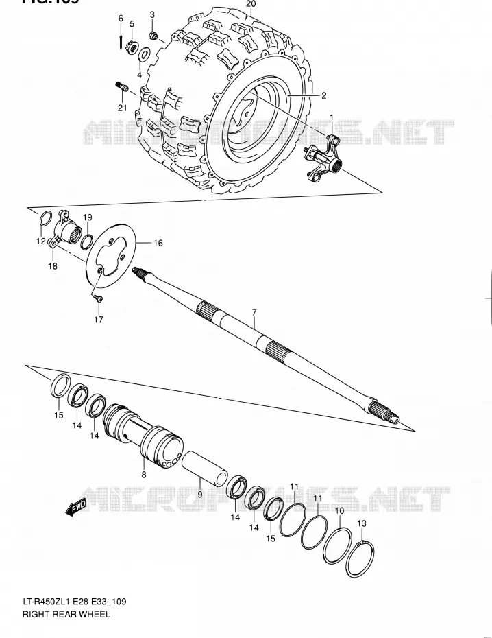ROUE ARRIERE DROITE (LT-R450L1 E28) Suzuki QUAD 450 QUADRACER 2011  LT-R450 L1/LT-R450Z L1 (E03,E28,E33)