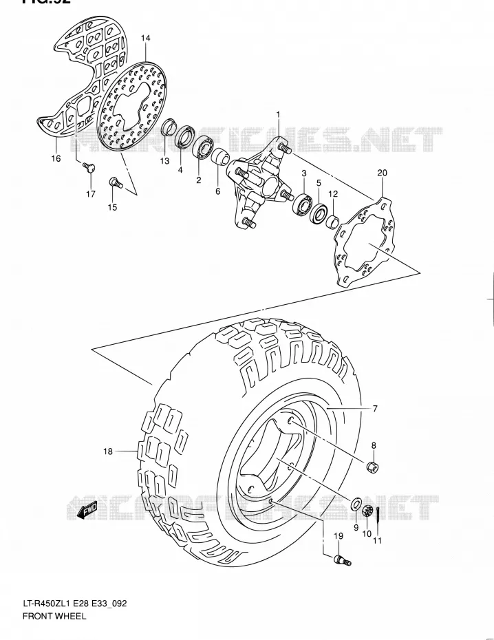 ROUE AVANT (LT-R450ZL1 E28) Suzuki QUAD 450 QUADRACER 2011  LT-R450 L1/LT-R450Z L1 (E03,E28,E33)