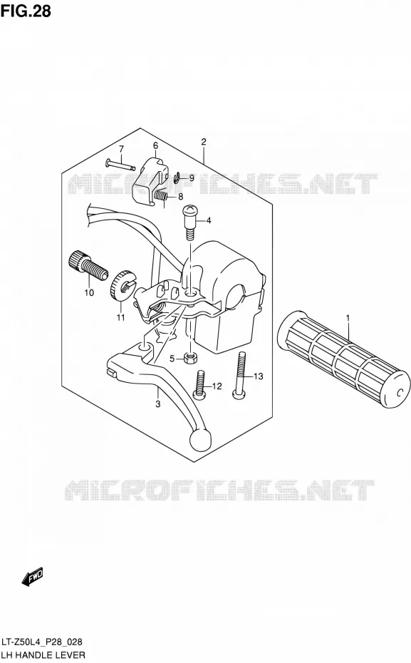 ENSEMBLE LEVIER - POIGNEE GAUCHE Suzuki QUAD 50 QUADSPORT 1992  LT-Z50 L4 (P03,P28,P33)