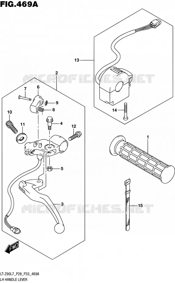 ENSEMBLE LEVIER - POIGNEE GAUCHE Suzuki QUAD 90 QUADSPORT 2017  LT-Z90 L7 (P03,P28,P33)