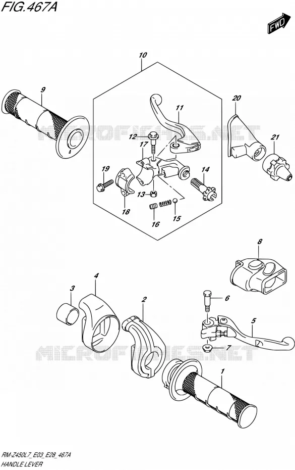 ENSEMBLE LEVIERS - POIGNEES Suzuki MOTO 450 RM-Z 2017  RM-Z450 L7 (E03,E28)