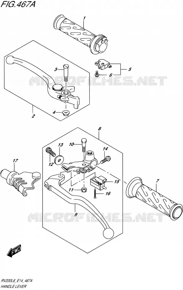 ENSEMBLE LEVIERS - POIGNEES Suzuki MOTO 200 VAN-VAN 2016  RV200 L6 (E14)