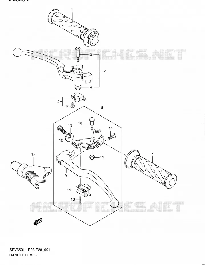 ENSEMBLE LEVIERS - POIGNEES Suzuki MOTO 650 GLADIUS 2011  SFV650A L1 (E03,E28,E33)
