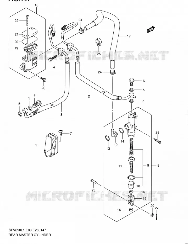 MAITRE CYLINDRE ARRIERE (SFV650AL1 E33) Suzuki MOTO 650 GLADIUS 2011  SFV650A L1 (E03,E28,E33)