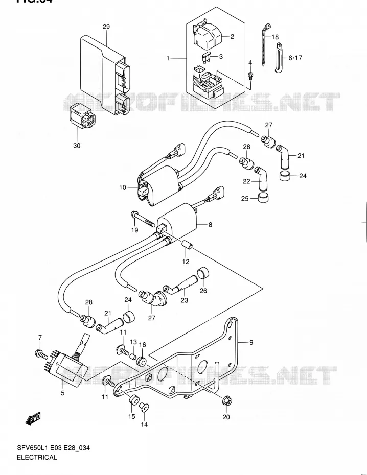 PARTIE ELECTRIQUE (SFV650L1 E28) Suzuki MOTO 650 GLADIUS 2011  SFV650A L1 (E03,E28,E33)