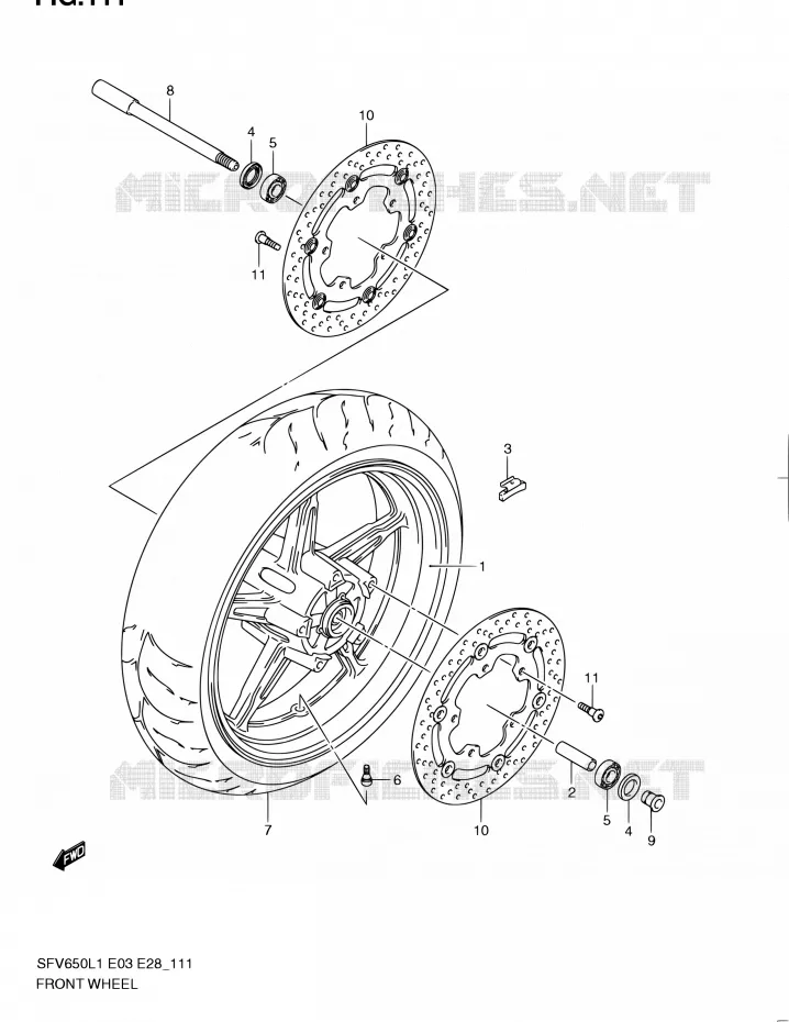 ROUE AVANT (SFV650L1 E33) Suzuki MOTO 650 GLADIUS 2011  SFV650A L1 (E03,E28,E33)