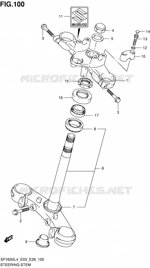 COLONNE DE DIRECTION Suzuki MOTO 650 GLADIUS 2014  SFV650A L4 (E03,E28,E33)