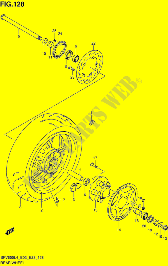 ROUE ARRIERE (SFV650AL4 E28) pour Suzuki GLADIUS 650 2014