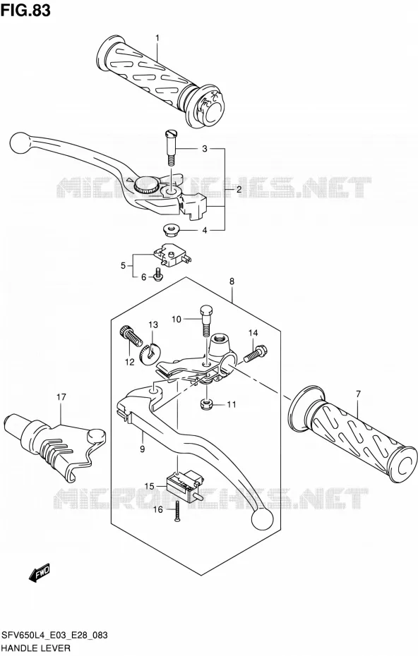 ENSEMBLE LEVIERS - POIGNEES Suzuki MOTO 650 GLADIUS 2014  SFV650 L4 (E03,E28,E33)