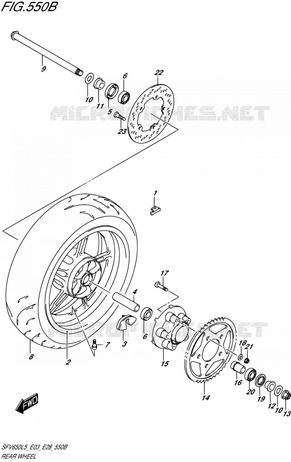 ROUE ARRIERE (SFV650L5 E28) Suzuki MOTO 650 GLADIUS 2015  SFV650 L5 (E03,E28,E33)