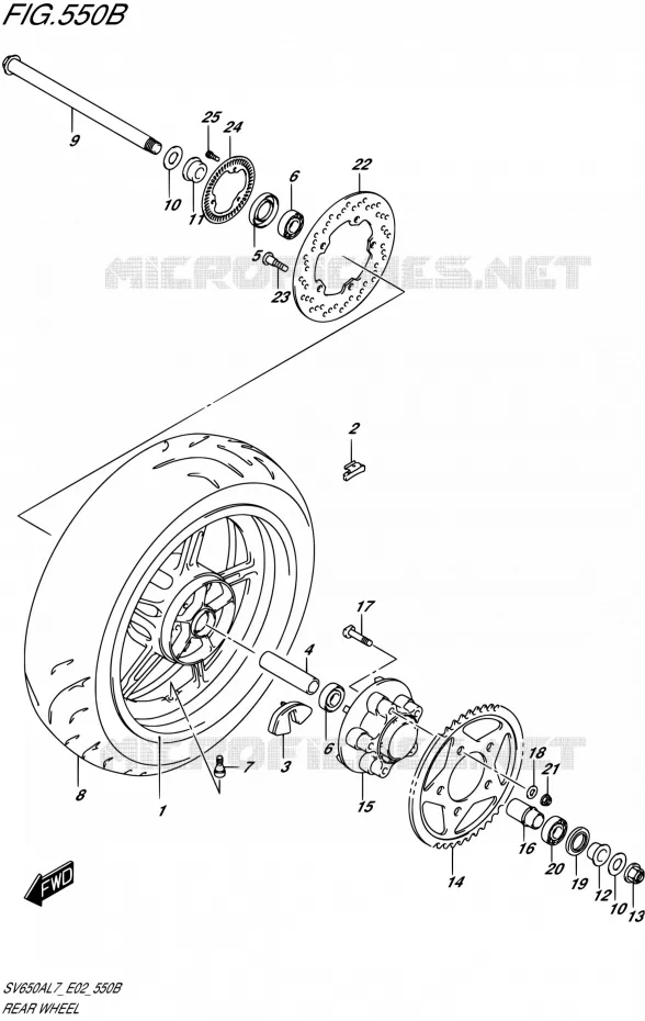 ROUE ARRIERE (SV650AL7 E19) Suzuki MOTO 650 SV 2017  SV650A L7 (E02)