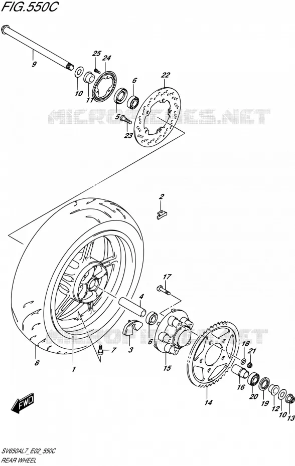 ROUE ARRIERE (SV650UAL7 E02) Suzuki MOTO 650 SV 2017  SV650A L7 (E02)