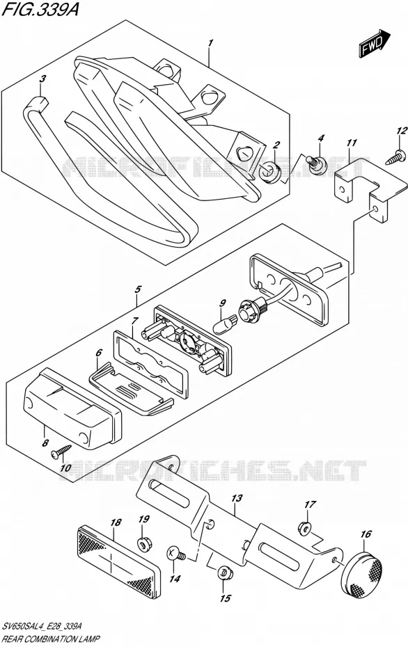 ENSEMBLE FEU ARRIERE Suzuki MOTO 650 SV 2014  SV650SA L4 (E03,E28,E33)