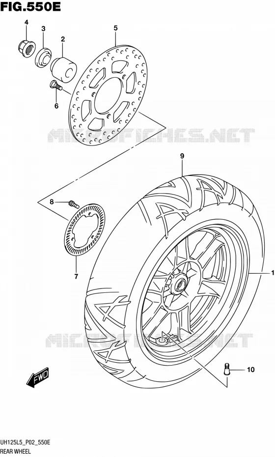 ROUE ARRIERE (UH125AL5 P04) Suzuki SCOOTER 125 BURGMAN 2015  UH125 L5 (P19)