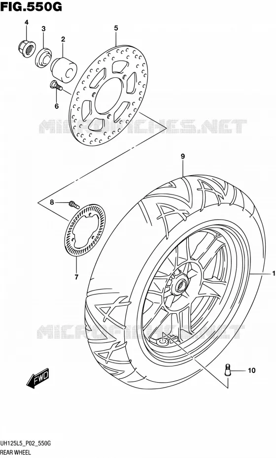 ROUE ARRIERE (UH125AL5 P34) Suzuki SCOOTER 125 BURGMAN 2015  UH125 L5 (P19)