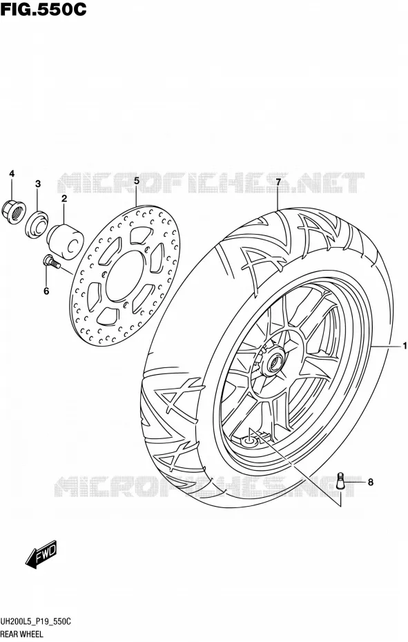 ROUE ARRIERE (UH200L5 P34) Suzuki SCOOTER 200 BURGMAN 2005  UH200A L5 (P19)