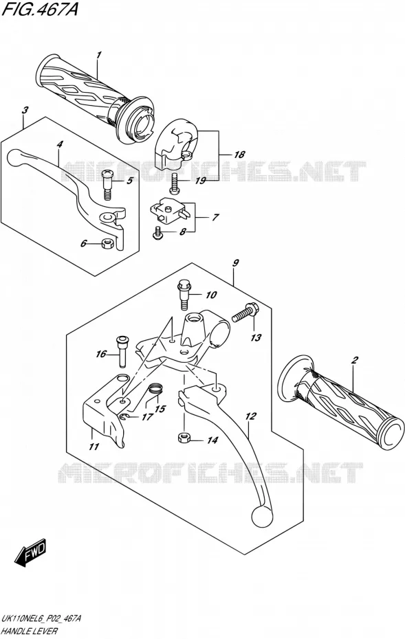 ENSEMBLE LEVIERS - POIGNEES Suzuki SCOOTER 110 ADDRESS 2016  UK110NE L6 (P02)