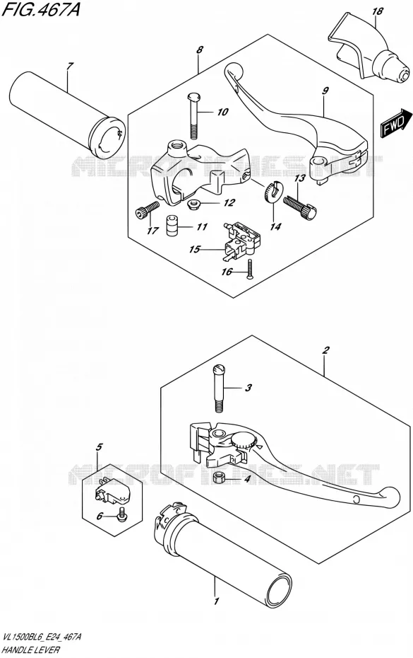 ENSEMBLE LEVIERS - POIGNEES Suzuki MOTO 1500 INTRUDER 2016  VL1500B L6 (E24)