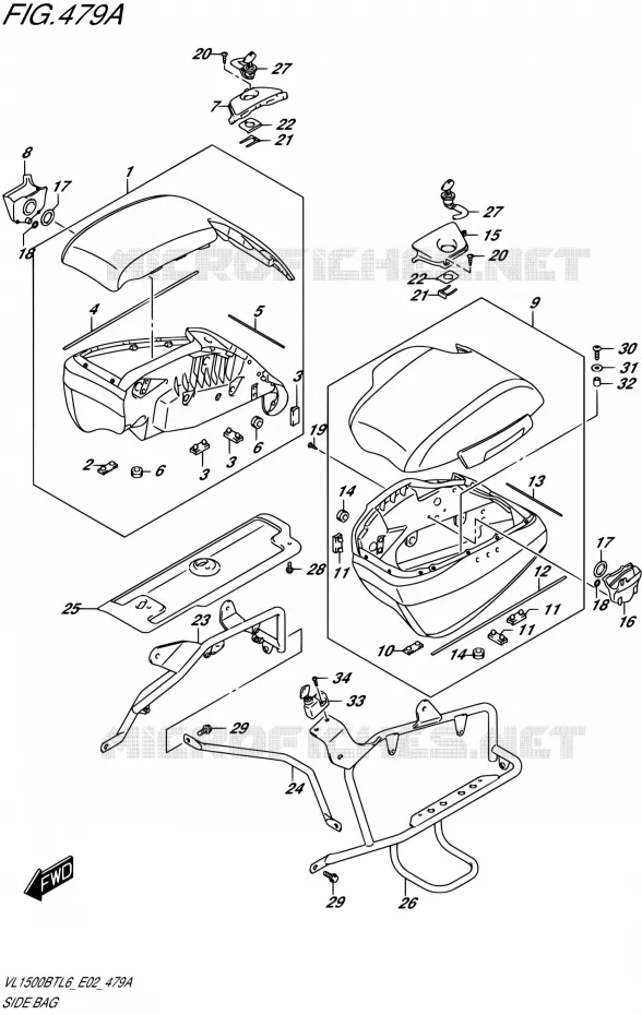 VALISE LATERALE - SUPPORT Suzuki MOTO 1500 INTRUDER 2016  VL1500BT L6 (E02)