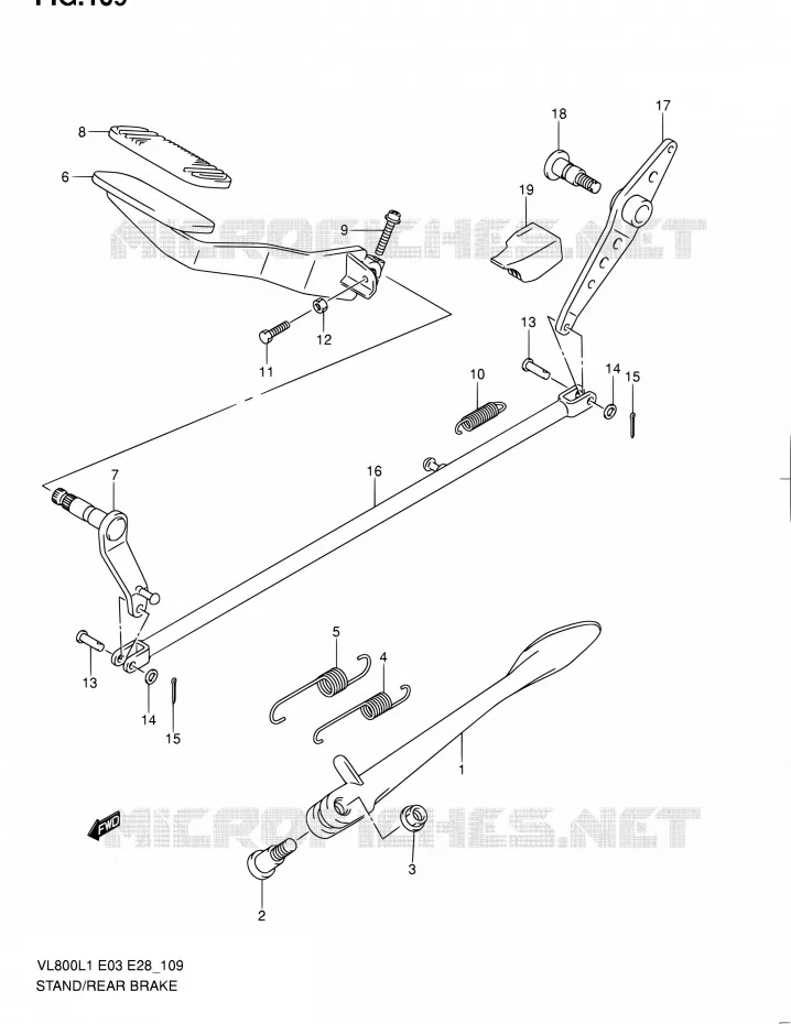 BEQUILLE - PEDALE DE FREIN ARRIERE Suzuki MOTO 800 VOLUSIA 2011  VL800 L1/VL800T L1/VL800C L1
