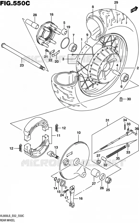 ROUE ARRIERE (VL800UEL6 E19) Suzuki MOTO 800 BOULEVARD 2016  VL800 L6 (E02)