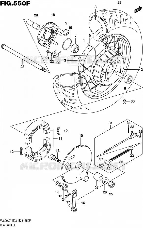 ROUE ARRIERE (VL800TL7 E33) Suzuki MOTO 800 BOULEVARD 2017  VL800 L7/VL800T L7 (E03,E28,E33)