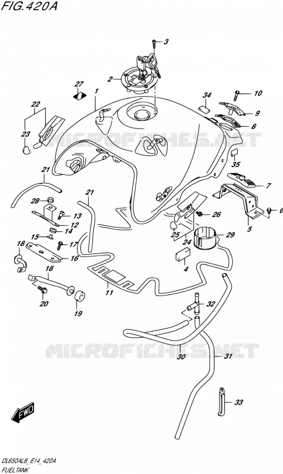RESERVOIR D'ESSENCEA) Suzuki MOTO 650 V-STROM 2018  DL650AL8 E14