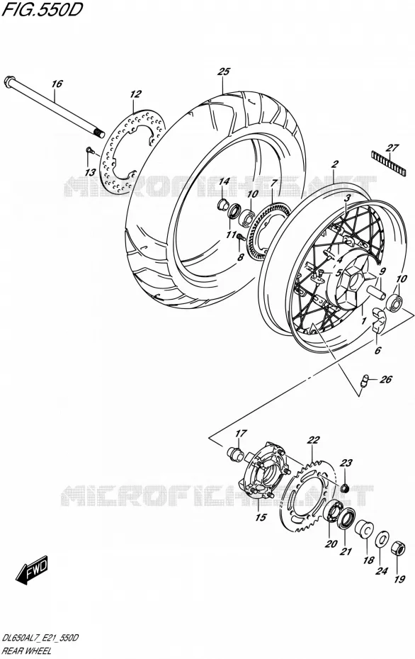 ROUE ARRIERE50XAUEL7 E21) Suzuki MOTO 650 V-STROM 2017  DL650XAL7 E21
