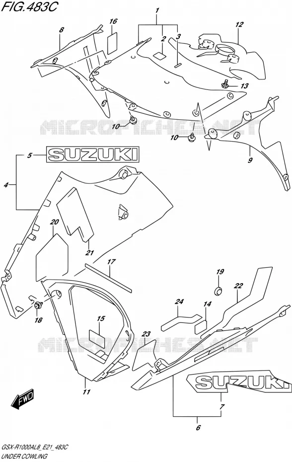 CARENAGES INFERIEUR (FLANCS)GSX-R1000RZAL8 E21) Suzuki MOTO 1000 GSX-R 2018  GSX-R1000RZAL8 / GSX-R1000RAL8 E21