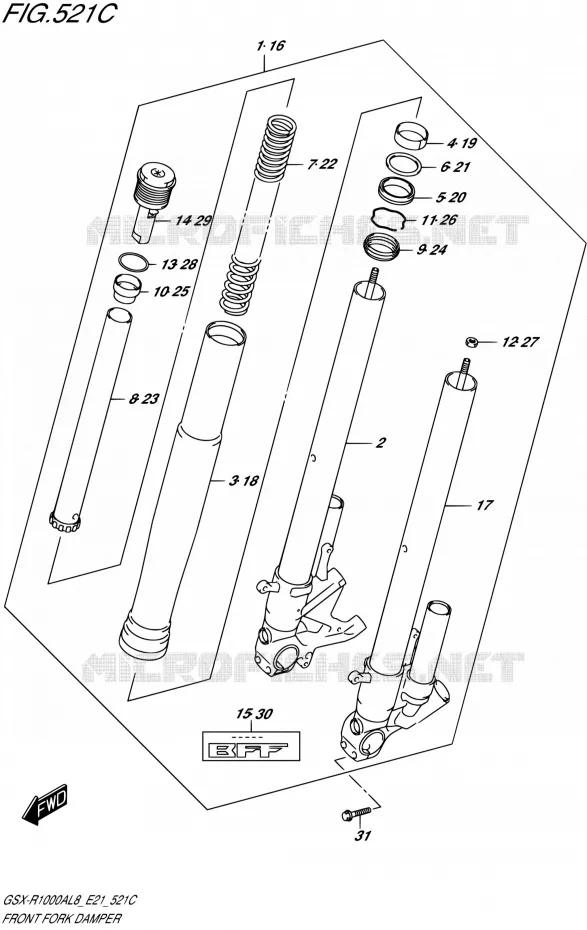 FOURCHE AMORTISSEUR AVT (GSX-R1000RAL8 E21) Suzuki MOTO 1000 GSX-R 2018  GSX-R1000RZAL8 / GSX-R1000RAL8 E21