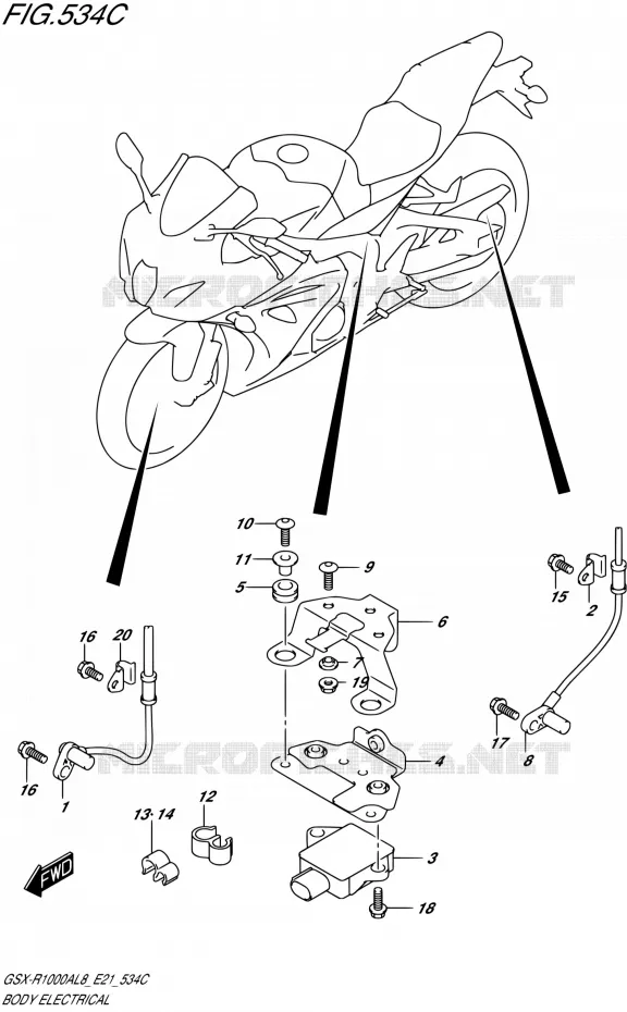 PARTIE ELECTRIQUEQUES DE LA CAROSSERIE (GSX-R1000RAL8 E21) Suzuki MOTO 1000 GSX-R 2018  GSX-R1000RZAL8 / GSX-R1000RAL8 E21