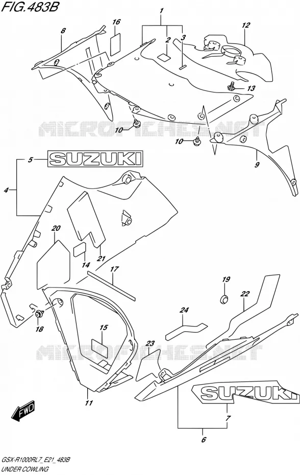 CARENAGES INFERIEUR (FLANCS)GSX-R1000RZL7 E21) Suzuki MOTO 1000 GSX-R 2017  GSX-R1000RL7 / GSX-R1000RZL7 E21