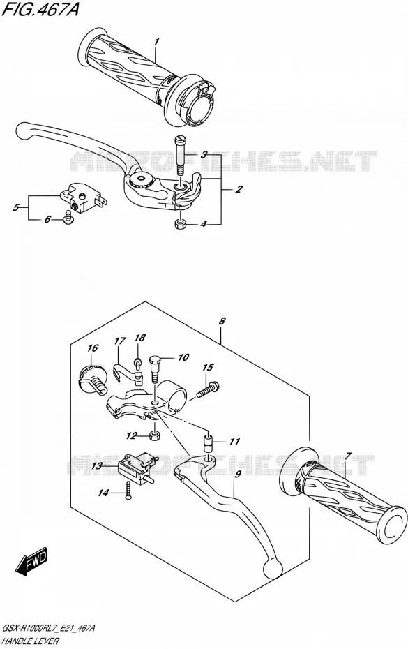 ENSEMBLE LEVIERS - POIGNEES Suzuki MOTO 1000 GSX-R 2017  GSX-R1000RL7 / GSX-R1000RZL7 E21