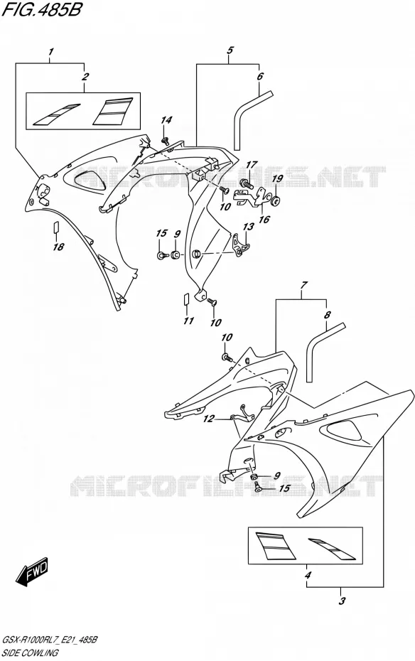 FLANCS DE CARENAGES000RZL7 E21) Suzuki MOTO 1000 GSX-R 2017  GSX-R1000RL7 / GSX-R1000RZL7 E21