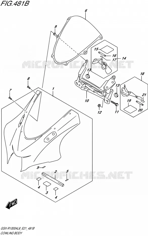 CARENAGES - ETIQUETTESS (GSX-R1000AL8 E21) (FOR YKV) Suzuki MOTO 1000 GSX-R 2018  GSX-R1000AL8 E21