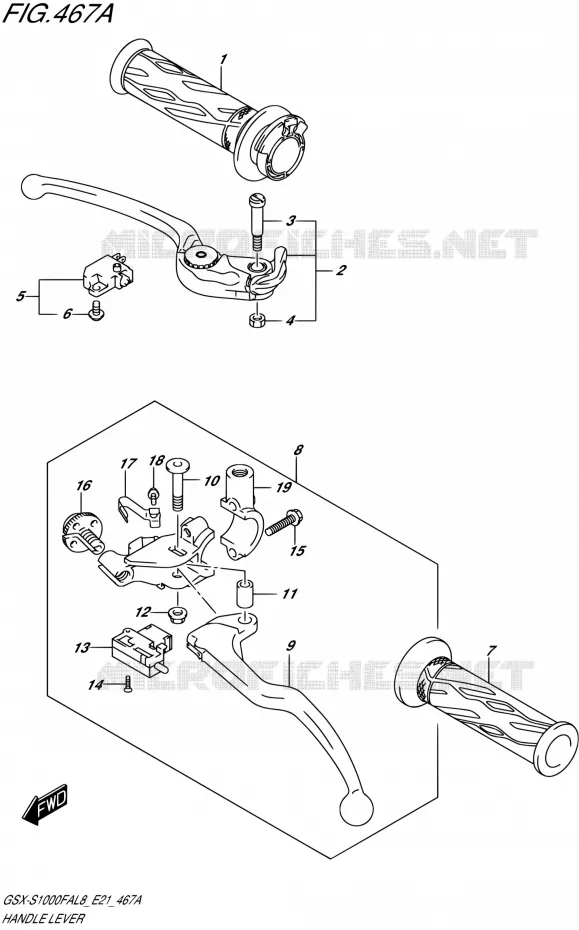 ENSEMBLE LEVIERS - POIGNEES Suzuki MOTO 1000 GSX-S 2018  GSX-S1000FAL8 / GSX-S1000FZAL8 E21