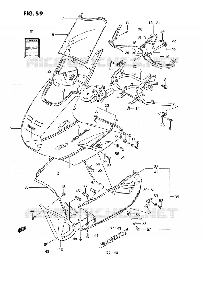 CARENAGE TETE DE FOURCHE (MODELE J 9WV) Suzuki MOTO 1100 GSX-F 1992  GSX1100FN(E2)