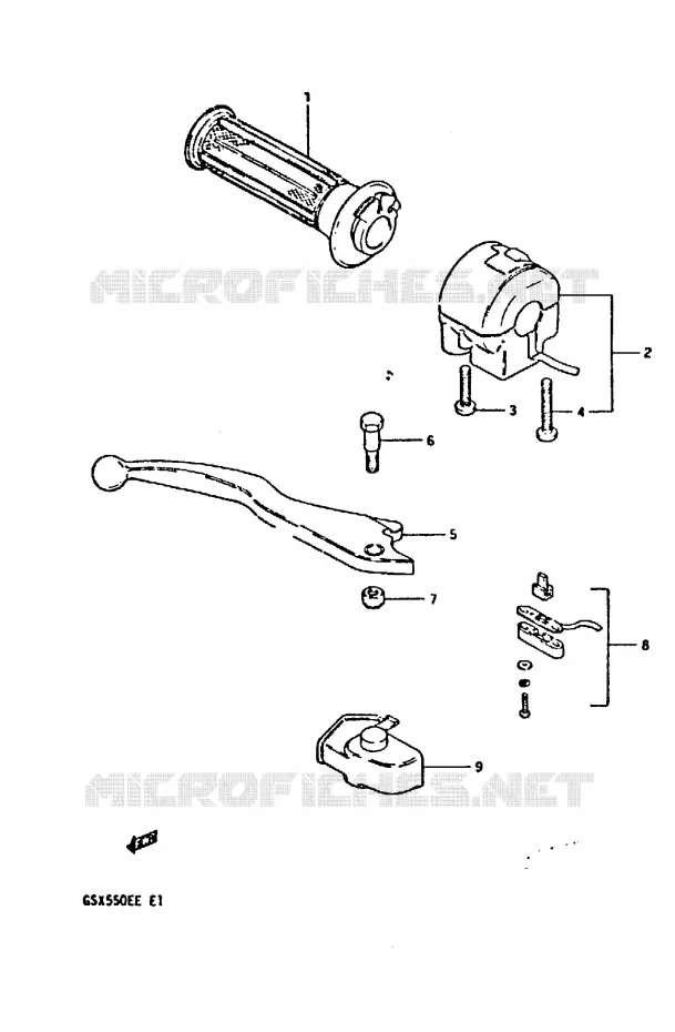 ENSEMBLE LEVIER - COMMODO DROIT (GSX550ED/EE) Suzuki MOTO 550 GSX-E 1983  GSX550ESD(E1)