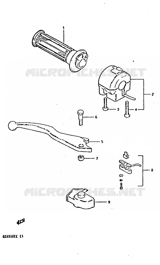 ENSEMBLE LEVIER - COMMODO DROIT (GSX550ESD/ESE/EFE) Suzuki MOTO 550 GSX-E 1984  GSX550ESE(E1)