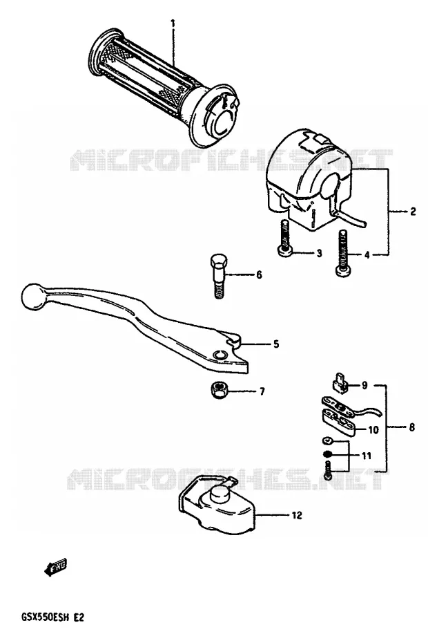 ENSEMBLE LEVIER - COMMODO DROIT (GSX550ESF/EFF/ESG/EFG/ESH/EFH) Suzuki MOTO 550 GSX-E 1985  GSX550EF(F/G/H)