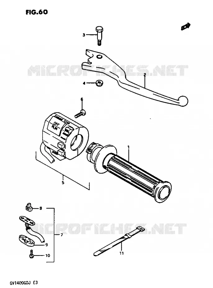 ENSEMBLE LEVIER - COMMODO DROIT GV1400GDG/GCG/MODELE H/J Suzuki MOTO 1400 CAVALCADE 1986  GV1400GDG(G/H/J)