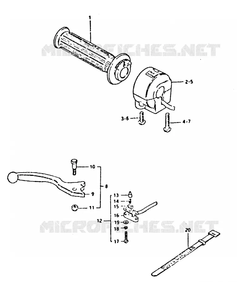 ENSEMBLE LEVIER - COMMODO DROIT Suzuki MOTO 400 GSX 1980  GSX400ET/GSX400ST