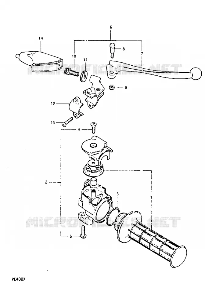 ENSEMBLE LEVIER - POIGNEE DROITE (PE400X) Suzuki MOTO 400 PE 1996  PE400T(T/X)