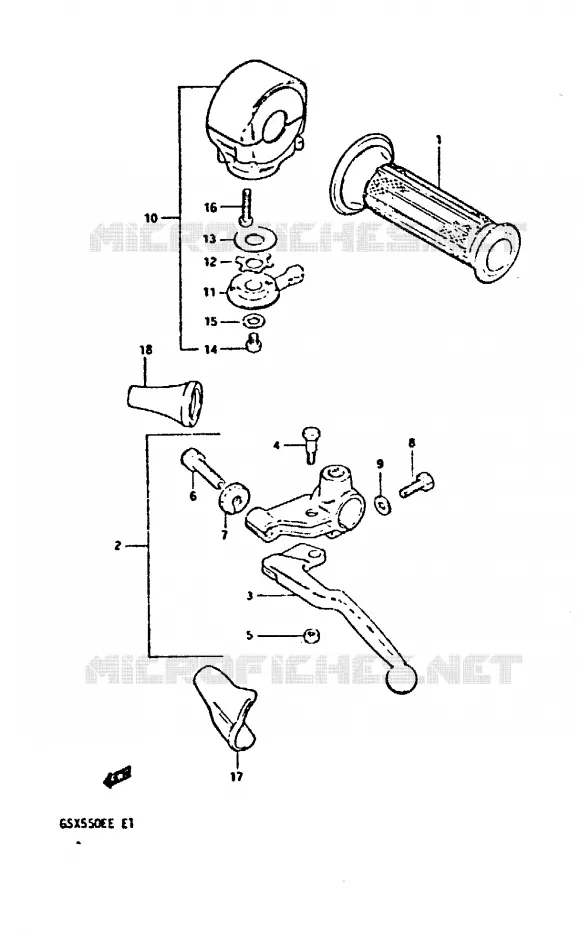 ENSEMBLE POIGNEE GAUCHE (GSX550ED/EE) Suzuki MOTO 550 GSX-E 1984  GSX550EFE(E1)