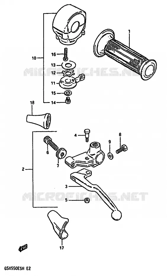 ENSEMBLE POIGNEE GAUCHE (GSX550EF/EG) Suzuki MOTO 550 GSX-E 1986  GSX550EFG(F/G/H)